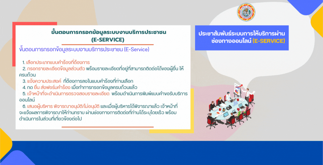 ประชาสัมพันธ์ระบบการให้บริการผ่านช่องทางออนไลน์ (E-Service) บริการะบบจองห้องประชุม ออนไลน์